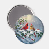 Rode kardinalen en Holly in de sneeuw Magneet (Voorkant / Achterkant)