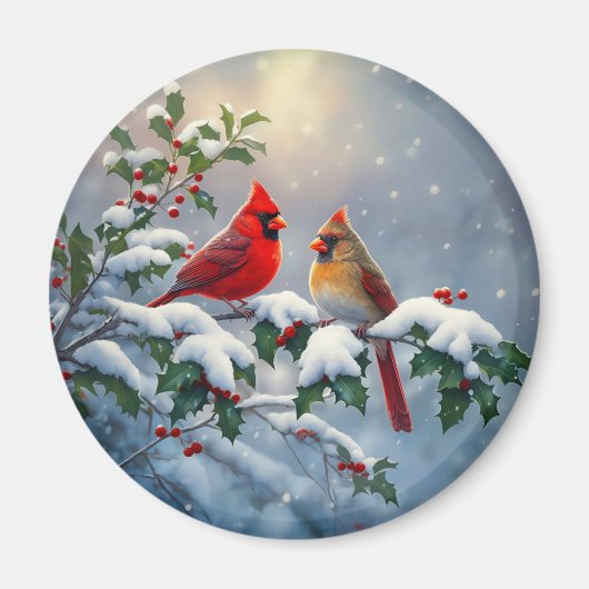 Rode kardinalen en Holly in de sneeuw Magneet (Voorkant)
