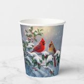 Rode kardinalen en Holly in de sneeuw Papieren Bekers (Achterkant)