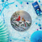 Rode kardinalen en Holly in de sneeuw Papieren Bordje (Feest)
