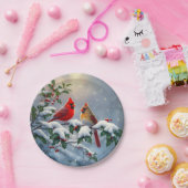 Rode kardinalen en Holly in de sneeuw Papieren Bordje (Feest)