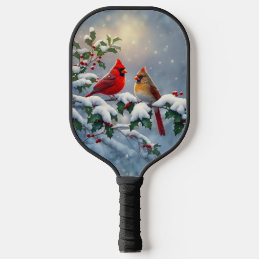 Rode kardinalen en Holly in de sneeuw Pickleball Paddle (Voorkant)