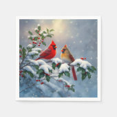 Rode kardinalen en Holly in de sneeuw Servet (Voorkant)