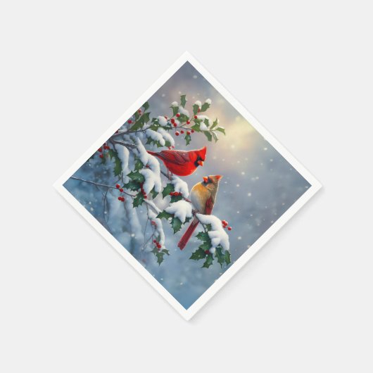 Rode kardinalen en Holly in de sneeuw Servet (Hoek)