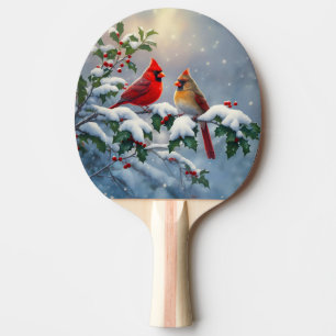 Rode kardinalen en Holly in de sneeuw Tafeltennisbatje