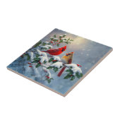 Rode kardinalen en Holly in de sneeuw Tegeltje (Zijkant)