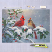 Rode kardinalen en Holly in de sneeuw Tissuepapier (Craft)