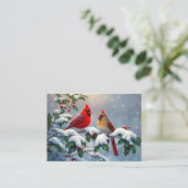 Rode kardinalen en Holly in de sneeuw Visitekaartje (Staand voorkant)