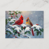 Rode kardinalen en Holly in de sneeuw Visitekaartje (Voorkant)