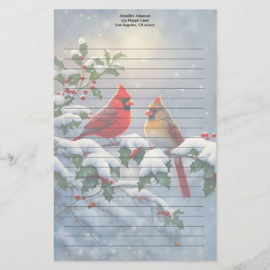 Rode kardinalen en hulst in de sneeuw briefpapier (Voorkant)