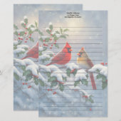 Rode kardinalen en hulst in de sneeuw briefpapier (Voorkant / Achterkant)
