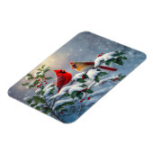 Rode kardinalen en hulst in de sneeuw magneet (Linkerzijde)