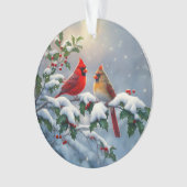 Rode kardinalen en hulst in de sneeuw ornament (voorkant)