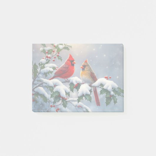 Rode kardinalen en hulst in de sneeuw post-it® notes (Voorkant)