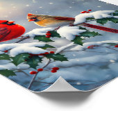 Rode kardinalen en hulst in de sneeuw poster (Hoek)