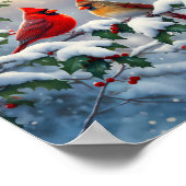 Rode kardinalen en hulst in de sneeuw poster (Hoek)
