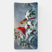 Rode kardinalen en hulst in de sneeuw spandoek (Verticaal)