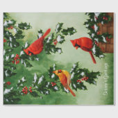 Rode Kardinalen en Hulstbladeren Cadeaupapier (Vlak)