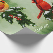 Rode Kardinalen en Hulstbladeren Cadeaupapier (Hoek)