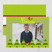 Rode kardinalen en kerstbomen feestdagenkaart (Voorkant / Achterkant)