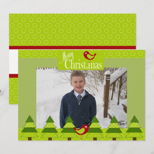 Rode kardinalen en kerstbomen feestdagenkaart (Voorkant / Achterkant)