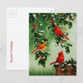 Rode kardinalen en kerstholle feestdagenkaart (Voorkant / Achterkant)