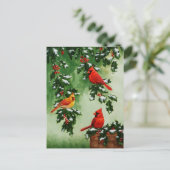 Rode kardinalen en Kerstmis hulst Feestdagenkaart (Staand voorkant)