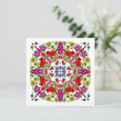 Rode kardinalen en kleurrijke bloemen kunst bedankkaart (Staand voorkant)