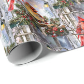 Rode kardinalen en wilde bessen Winter Kerstmis Cadeaupapier (Rol Hoek)