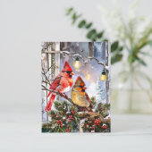 Rode kardinalen en wilde bessen Winter Natuur Feestdagenkaart (Staand voorkant)