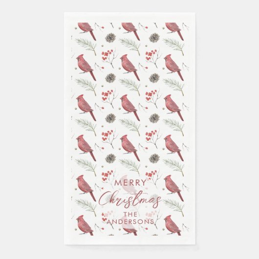 Rode Kardinalen en Winterbessen Aangepaste Kerstmi Servet (Voorkant)
