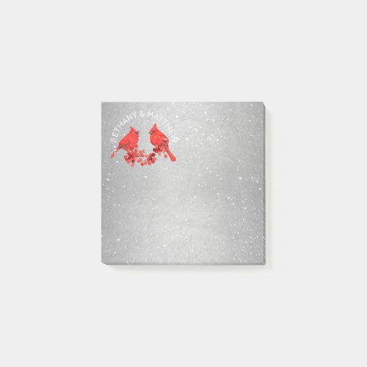 Rode kardinalen Faux Silver Monogram, Couple 3x3 Post-it® Notes (Voorkant)