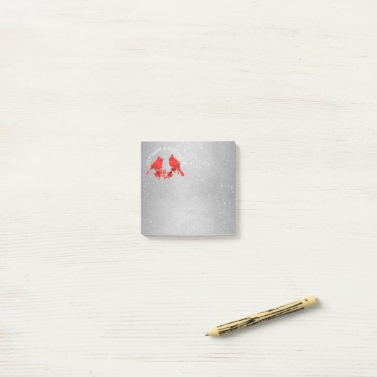 Rode kardinalen Faux Silver Monogram, Couple 3x3 Post-it® Notes (Op bureau)