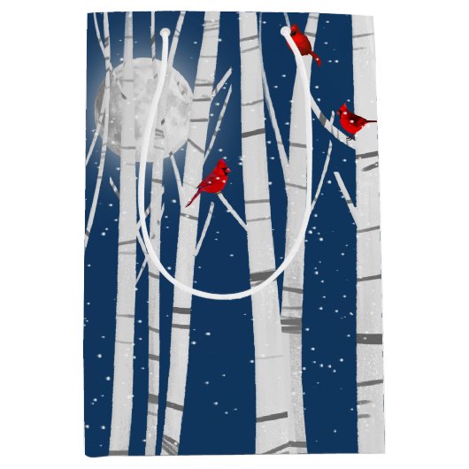 Rode kardinalen in de vogelboom medium cadeauzakje (Voorkant)