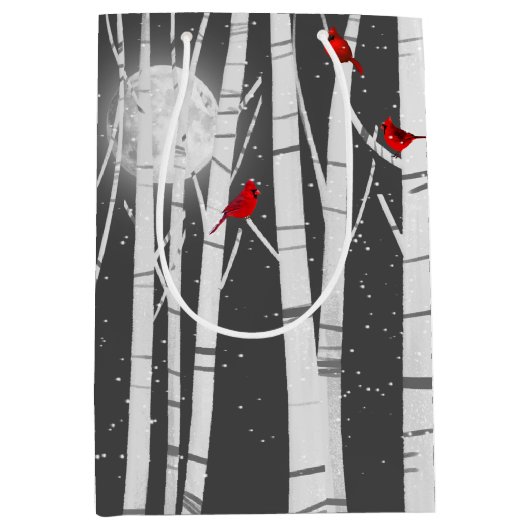 Rode kardinalen in de vogelboom medium cadeauzakje (Voorkant)