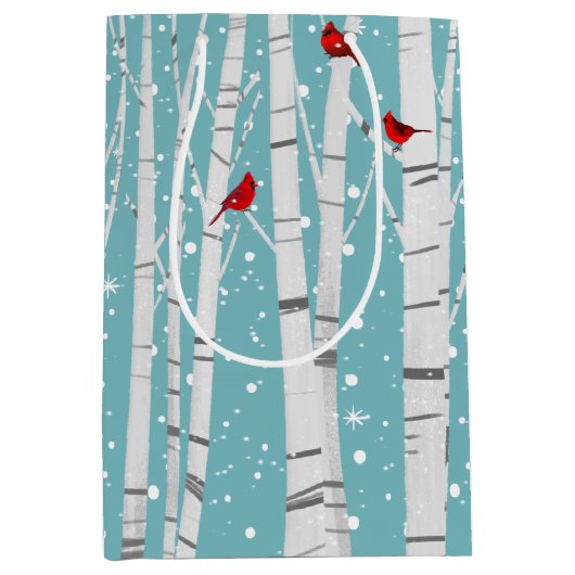Rode kardinalen in de vogelboom medium cadeauzakje (Voorkant)