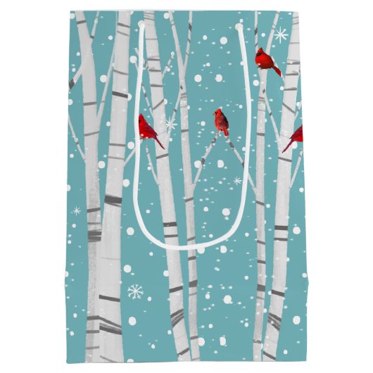 Rode kardinalen in de vogelboom medium cadeauzakje (Achterkant)