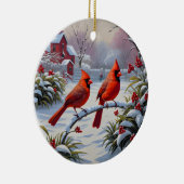 Rode kardinalen in de winter keramisch ornament (Rechts)