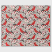 Rode kardinalen in kersenbloesems cadeaupapier (Vlak)