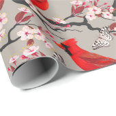 Rode kardinalen in kersenbloesems cadeaupapier (Rol Hoek)