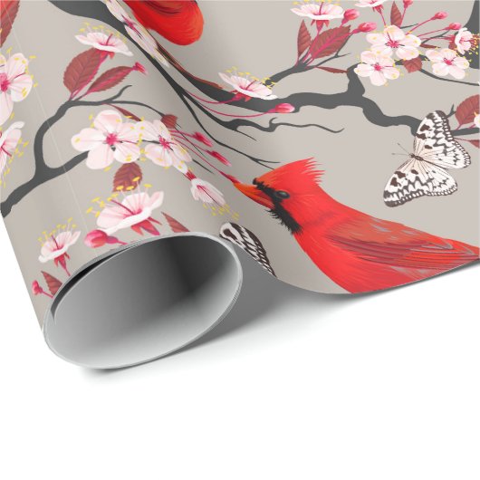 Rode kardinalen in kersenbloesems cadeaupapier (Rol Hoek)