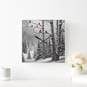 Rode Kardinalen in Winterbos Vierkante Klok (Huis)