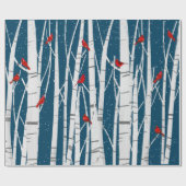 Rode kardinalen in witte vogelbomen cadeaupapier (Vlak)