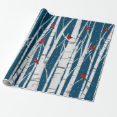 Rode kardinalen in witte vogelbomen cadeaupapier (Uitgerold)