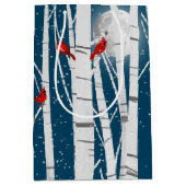 Rode kardinalen in witte vogelbomen medium cadeauzakje (Voorkant)