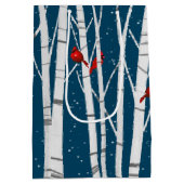 Rode kardinalen in witte vogelbomen medium cadeauzakje (Achterkant)