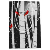 Rode kardinalen in witte vogelbomen medium cadeauzakje (Voorkant)
