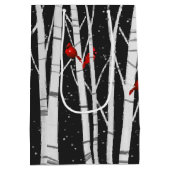 Rode kardinalen in witte vogelbomen medium cadeauzakje (Achterkant)