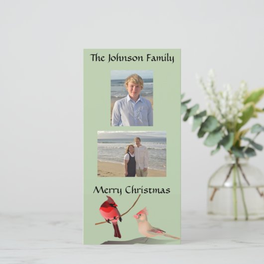 Rode Kardinalen Kerstvogels Lichtgroen Feestdagenkaart (Staand voorkant)