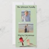 Rode Kardinalen Kerstvogels Lichtgroen Feestdagenkaart (Voorkant)